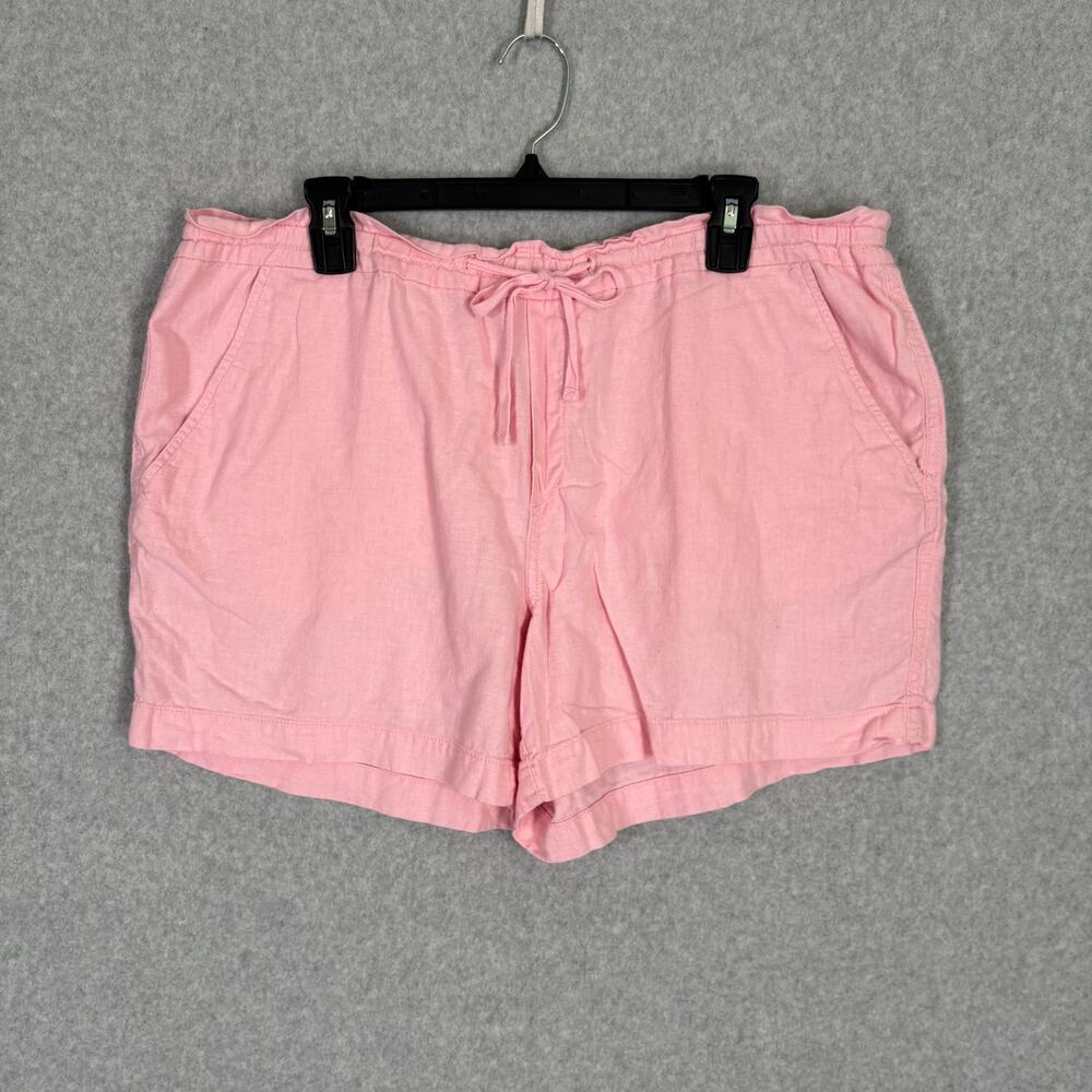 Faded Glory Linen Shorts 16 Pink Ruffle Elastic Waist Tie‎ Casual Resort Cruise